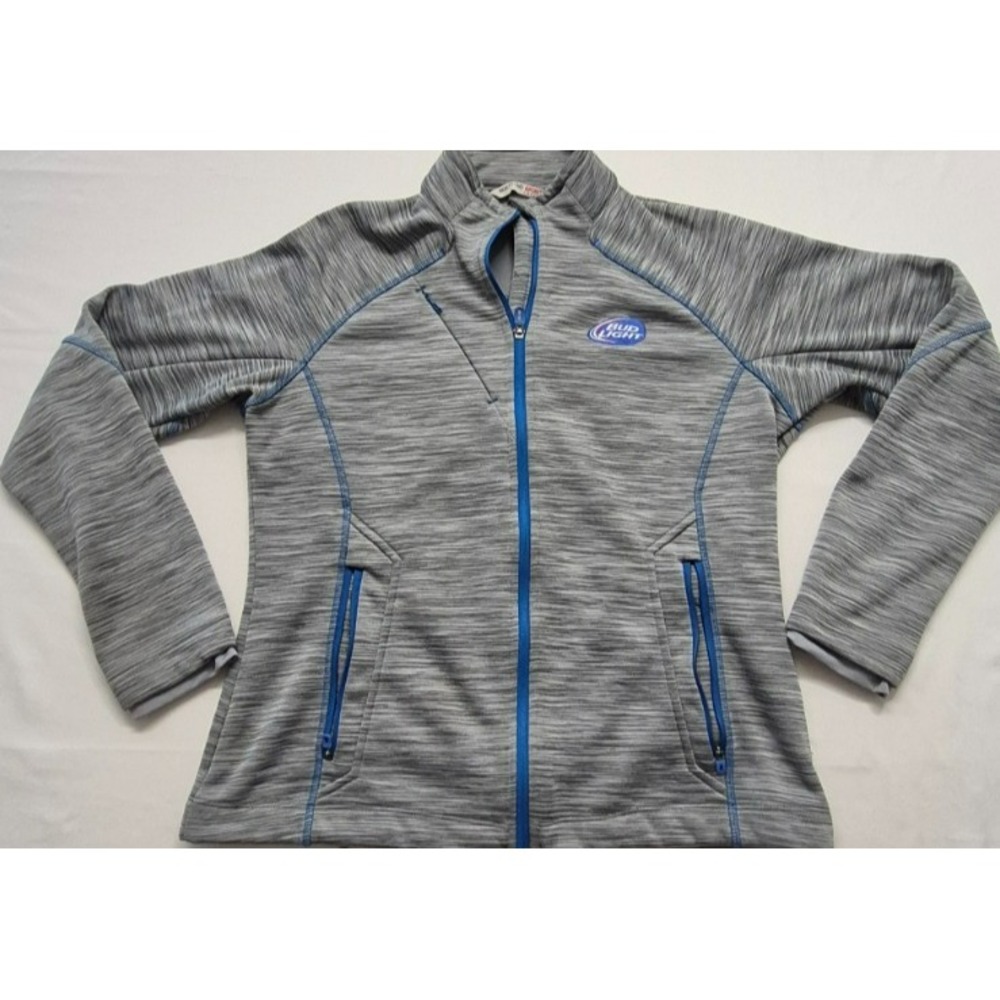 Bud‎ Light North End Sports women heathered gray blue trim full zip jacket sz L
